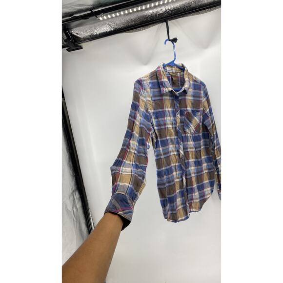 Bit & Bridle plaid blue brown button down western rodeo size S equestrian farm - Picture 6 of 7